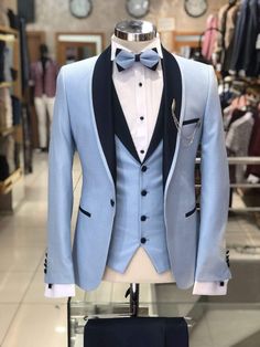 Slim-Fit Tuxedo Suit Blue – BOJONI Light Blue Suit, Blue Suit Wedding, Suit Blue, Mens Fashion Smart