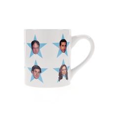 a coffee mug with the faces of people on it