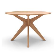 a round wooden table with two crossed legs and a cross design on the top, against a white background