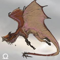 a drawing of a dragon flying in the sky