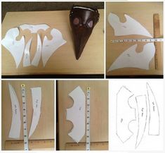 four pictures showing how to make paper masks