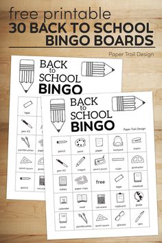 two printable back to school bingo cards with the words back to school on them