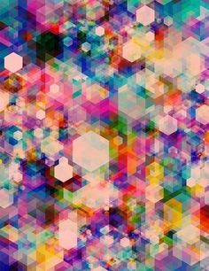 an abstract colorful background with hexagonal cubes in different colors and sizes, including white