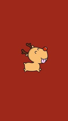 a cartoon dog with antlers on it's head and nose, standing in front of a red background