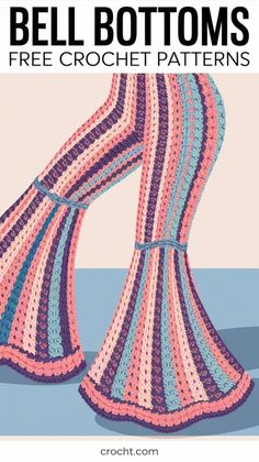 Create your own crochet bell bottoms with these free patterns. Ideal for crafting trendy and unique pants with a vintage vibe Diy Easy Crochet Projects, Crochet Thongs Free Pattern, Vintage Crochet Clothes, Crochet Ideas For Women, Hippy Crochet Patterns Free, Fun Free Crochet Patterns, Adult Crochet Patterns, Weird Things To Crochet, Crazy Crochet Ideas