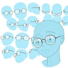 a drawing of a person with glasses on his head and many heads in the background