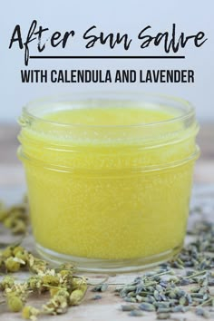 How to make diy after sun balm with calendula and lavender. Use this natural herbal remedies like you would a lotion for sunburn relief.  This homemade salve for skin has coconut oil, shea butter, and aloe vera for skin.  This ater sun salve is a must for summer!  #diy #skincare #herbal #lavender #calendula After Sun Lotion Diy, Coconut Oil Salve, Homemade Salve, Cooking With Turmeric, Balm Recipe, Aloe Vera For Skin, After Sun Care, Sunburn Relief, Salve Recipes