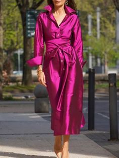 Come to Stylewe to buy Shirt Dresses at a discounted price, SPU: 11IDR7H445F, Color: Rose Red, Dress length:Maxi, Sleeve Length:Long Sleeve. Fall A-line Shirt Dress For Party, Pink Collared Dress For Fall, Pink Knee-length Shirt Dress For Fall, Elegant Pink Shirt Dress For Party, Fitted Pink Shirt Dress For Fall, Simple Design Dress, Shirt Dress With Belt, Elegant Shawl, Denim Maxi Dress