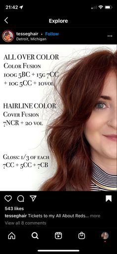 Redken Color Gels Red Formulas, Redken Color Fusion Red Formulas, Shades Eq Dark Red Formula, Harmony Beaus Hair, Redken Red Brown Hair Color Formulas, Redken Color Fusion Copper Formulas, Brown Red Copper Formula, Red Balayage Hair Formula, Auburn Redken Formula