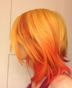 Flame Colored Hair, Fire Hair Short, Flame Underdye Hair, Fire Dyed Hair, Fire Hair Aesthetic, Short Fire Hair, Fire Colored Hair, Pale Orange Hair, Underside Dyed Hair