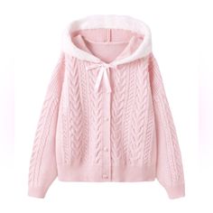 New Without Tags Baby Pink Size Large Button Down Front Material: 100% Polyester Care Instructions: Hand Wash Or Professional Dry Clean Pit To Pit: 25" Length: 24" Romwe Sweater, Baby Pink Sweater, Cardigan Rosa, Knit Bow, Hooded Cardigan Sweater, Fuzzy Cardigan, Sweater Trends, Kawaii Fashion Outfits, Plus Size Cardigans