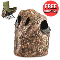 an image of a hunting chair with the cover open and free shipping sign above it