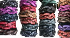 BRAIDED LEATHER BRACELET - Amish Handmade Men's Women's Cuff Wrap in 12 COLORS Casual Multicolor Leather Bracelet For Gift, Adjustable Leather Cuff Bracelet Hand-stitched, Adjustable Hand-stitched Leather Cuff Bracelet, Modern Leather Braided Bracelet With Stainless Steel Clasp, Old Order, Braid Cuffs, Unique Hand-tooled Leather Cuff Bracelet, Wrap Bangles, Lancaster Pennsylvania