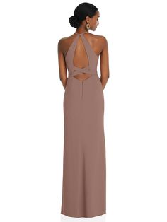 A Chic Halter Neckline And Slitted Trumpet Skirt Emphasize The Understated Elegance Of This Crepe Maxi Dress. A Beautiful Choice For A Wedding Party Or A Formal Event, The Dress Shows Off A Sexy Open Back With A Crisscross Accent That Becomes The Belt That Ties This Pretty Package Up With A Bow. Shown In Sienna. Cross Cutout, Crepe Maxi Dress, Dessy Collection, Mother Of The Bride Dresses Long, Trumpet Skirt, Maxi Bridesmaid Dresses, Infinity Dress, Dress Order, Stretch Satin