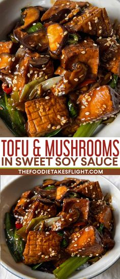 tofu and mushrooms in sweet soy sauce