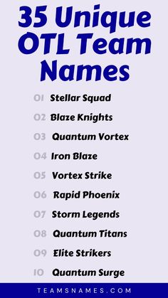 the 25 unique otl team names are shown in blue and white, with black letters on