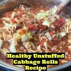 healthy unstufffed cabbage rolls recipe in a large pot with spoons inside