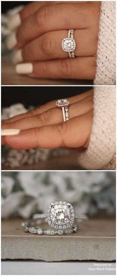 three different views of an engagement ring