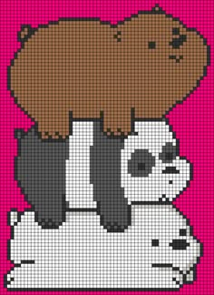 a cross stitch pattern with a bear on top of a white dog paw in the middle