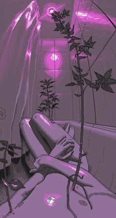 a digital painting of a person in a bathtub with plants growing out of the tub