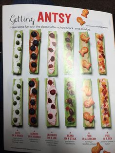 an article in a magazine with different types of food on it's sides and the title getting antsy written below