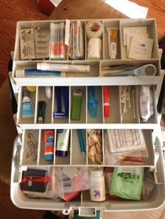 an organized storage container filled with personal care items