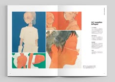 an open book with multiple images of people in different colors and shapes on the pages