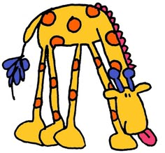 a drawing of a giraffe and a dog