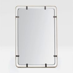 a square mirror with two metal bars on the bottom and one in the middle, against a white background