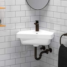 Aurora Corner Vitreous China Wall-Mount Sink Corner Pedestal Sink, Freestanding Sink, Tiny Powder Rooms, Corner Basin, Corner Sink Bathroom, Wall Hung Sink, Wall Mount Sink, Wall Mounted Sink, Corner Sink