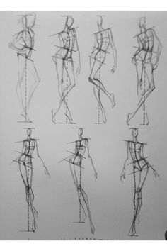 sketches of female body shapes in various positions and sizes, from the back to the front