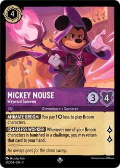 the card for mickey mouse from disney's animated movie, which features an image of a