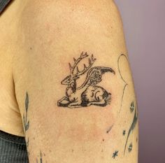 a woman with a tattoo on her arm has a cat and bird design on it