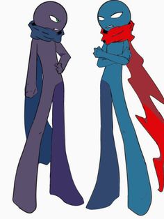 two cartoon characters are standing next to each other with their arms crossed and one is wearing a scarf