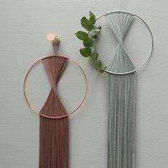 two wall hangings one with a plant and the other with a piece of string