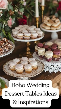 Create a charming boho dessert table with antique trays, mismatched plates, and vintage glassware. Display treats like macarons, lace-designed cupcakes, and boho-themed cookies. Add brass candle holders and lace doilies for a nostalgic touch. Get inspired to create your perfect bohemian wedding dessert table with these ideas. Explore more tips and design ideas for your special day. via @yeahweddings1 Wedding Cookie Table Display Ideas, Cookie Table For Wedding, Antique Boho Wedding, Boho Cupcake Display, Boho Antique Wedding, Alternative Wedding Desserts, Cupcake Table Ideas, Boho Dessert Table Wedding, Cupcake Wedding Table