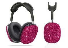 the headphones are covered in pink glitter