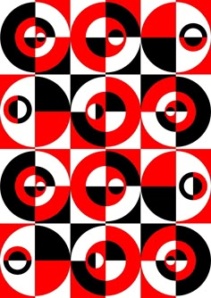 red and black circles are arranged in the same pattern, with one circle at the center