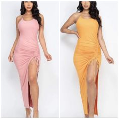 Scrunched split maxi dress Dress With Split, Split Maxi Dress, Womens Maxi Dresses, Dress Clothes For Women, One Shoulder Formal Dress, One Shoulder Dress, Split, Dress Outfits, Maxi Dress