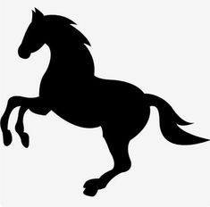 a black and white silhouette of a galloping horse on its hind legs, viewed from the front