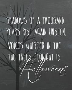 there is a tree in front of a chalkboard that says shadows of a thousand years rise again unseen, voice whisper in the trees tonight is falcon