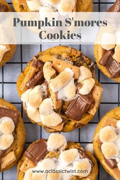 pumpkin s'mores cookies on a cooling rack