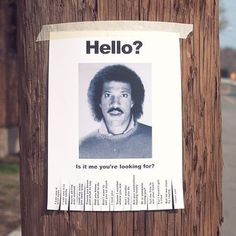 a poster with the caption hello? is it me you're looking for?