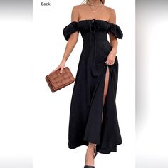 Nwt: Black Cottagecore Dress Is Perfect For Summer Or Fall. Long Maxi Dress Is Soft And Comfortable, Flowy But Not See-Through. Features Puff Sleeves That Can Be Worn Off Shoulder, Smocked Tube Top, Tie Front, High Waist, Flowing A Line Maxi Split Dress, Sexy Wrap Sweetheart Neckline, Ruffle Hem. Long Black Dress Puff Sleeves, Canur Dress, Black Cottagecore Dress, Long Summer Dresses Maxi, 70s Maxi Dress, Long Beach Dress, Chiffon Dress Long, Cottagecore Dress, Split Maxi Dress