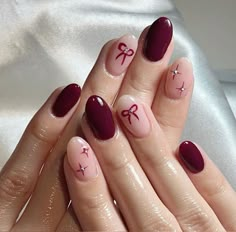 Bow Nail Art, Red Nail Art, Red Nail, Types Of Nails