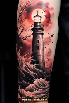 Lighthouse Tattoo Ideas Lighthouse Tattoo Ideas, Tattoos For Arm, Navy Tattoos, Storm Tattoo, Boat Tattoo