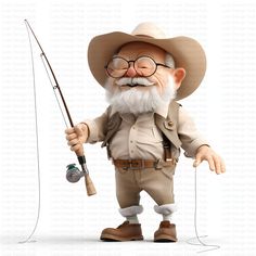 an old man is holding a fishing rod