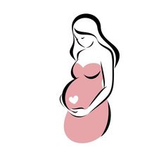 a pregnant woman holding her belly in the shape of a heart on a white background