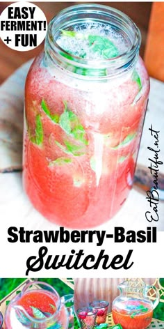 strawberry basil slushie recipe in a mason jar