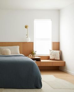 cathie hong | primary bedroom custom headboard // wrapped around an existing window + i kind of love the way it turned out . millwork: @strongcab... | Instagram White And Wood Bedroom Ideas, Bedroom With Window Behind Bed, White And Wood Bedroom, Wood Bedroom Ideas, Window Behind Bed, Corner Bench, Custom Headboard, Windows Me